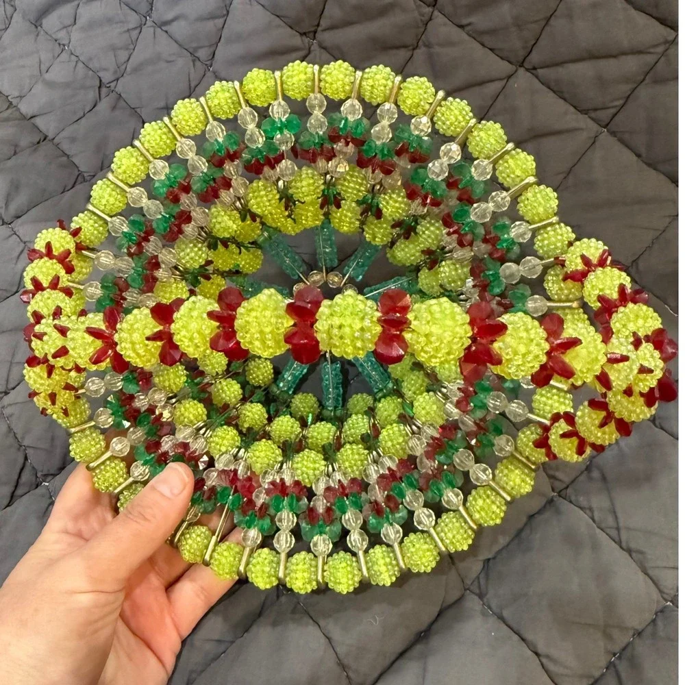 Vintage Beaded Basket Decor Fruit‎ Color Plastic Bead Bowl Display